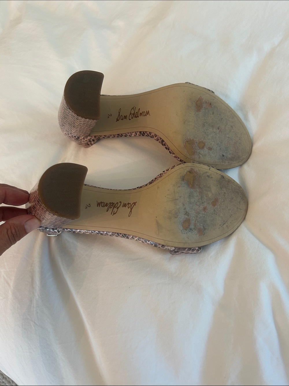 Sam Edelman Taupe Snake-Print Ankle-Strap Block Heels - Picture 4 of 4